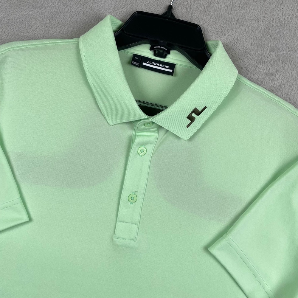J Lindeberg KV Polo Shirt Mens 2XL Green Collar Logo Golf Stretch Quick Dry